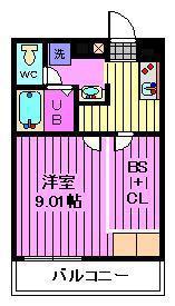IXO上木崎(1K/3階)の間取り写真