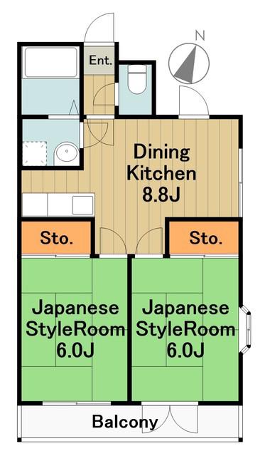 黄金山ハイツ(2DK/2階)の間取り写真