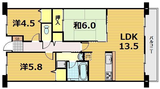 ファミールハイツ京都伏見ステージII(3LDK/6階)の間取り写真