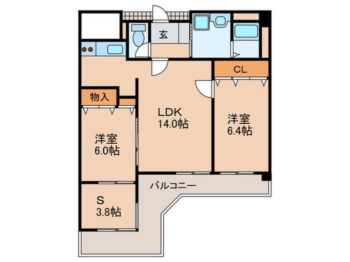 エーデル阪部(2SLDK/3階)の間取り写真