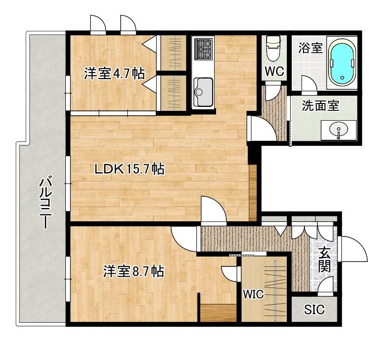 HERITAGE NAKAI MANOIRエリタージュナカイマノワー(2LDK/3階)の間取り写真