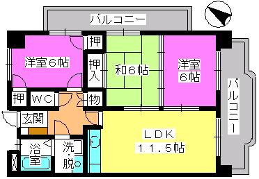 タウンコート志免(3LDK/2階)の間取り写真