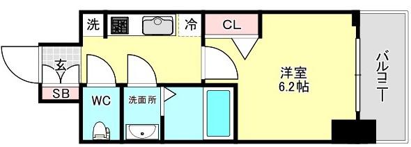 ファステート難波ラグジュ(1K/4階)の間取り写真