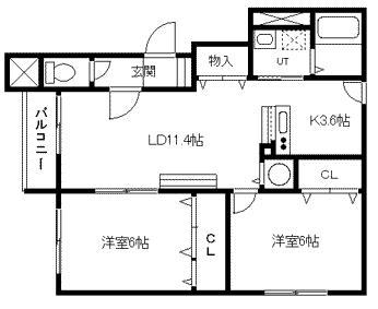 HKプラザ6条通(2LDK/3階)の間取り写真