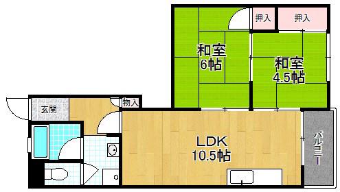 家具町ハイツ(2LDK/6階)の間取り写真