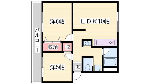 高津橋農住団地 E棟(2LDK/2階)の間取り写真