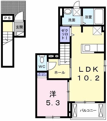アクティブ南高江(1LDK/2階)の間取り写真