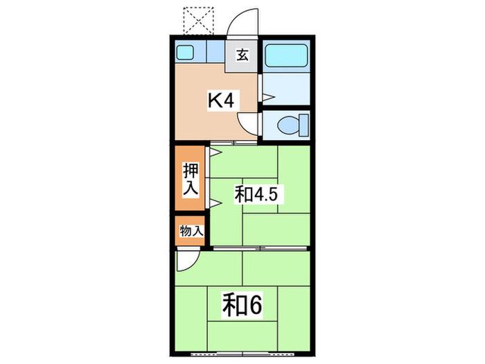 山田荘(2K/1階)の間取り写真