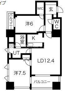 アルグラッドザ・タワー心斎橋(2LDK/25階)の間取り写真