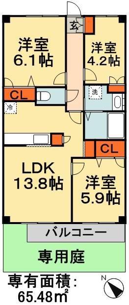 ファーストコート(3LDK/1階)の間取り写真