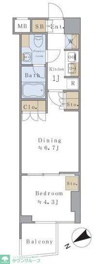 BRILLIA IST 千駄ヶ谷(1DK/6階)の間取り写真