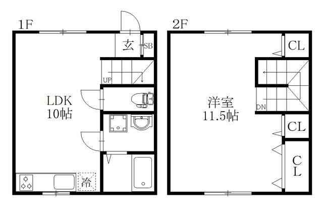 LIBERTY草加(1LDK/2階)の間取り写真