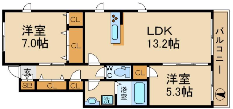 ドミール今津南(2LDK/2階)の間取り写真
