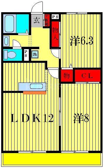 サンガーデン中山A(2LDK/1階)の間取り写真