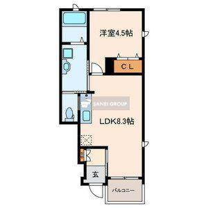 シティハイツ小山II(1LDK/1階)の間取り写真