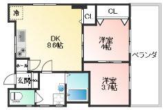 ラムール西山町(2LDK/5階)の間取り写真