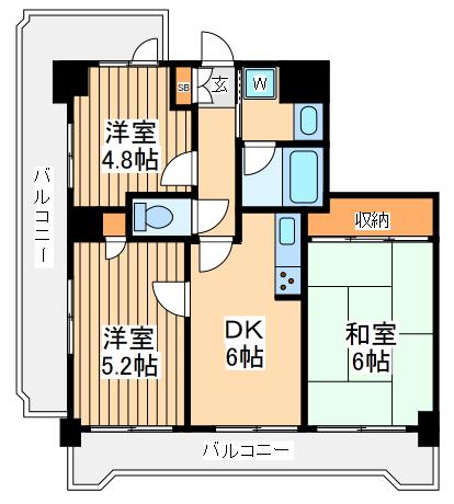 ライオンズプラザ海老名(3DK/11階)の間取り写真