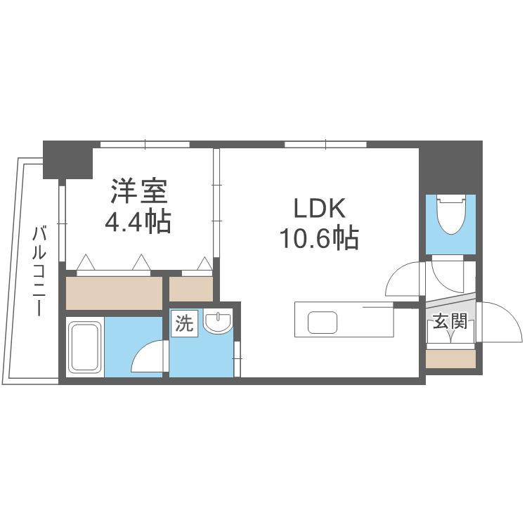 イオ南3条(1LDK/4階)の間取り写真