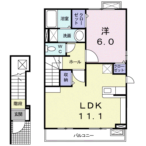 プラシード・カーサ(1LDK/2階)の間取り写真