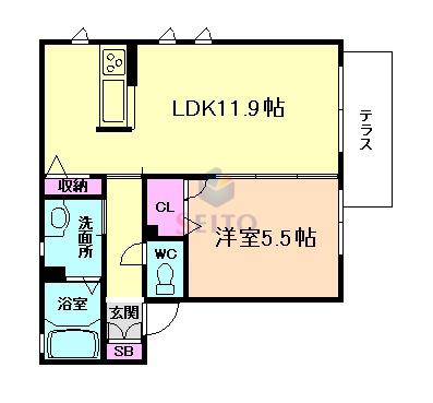 エクセルシャーメゾンC(1LDK/1階)の間取り写真