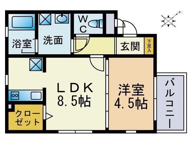 ベルメゾン昭代エスト(1LDK/1階)の間取り写真