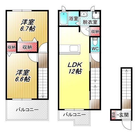 ハンプトンコート山城(2LDK/2階)の間取り写真