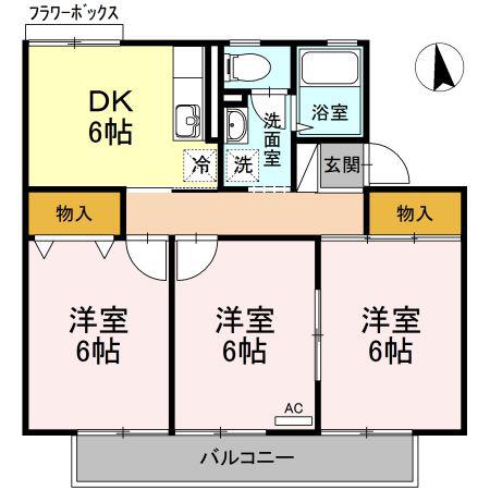 エスポワールB(3DK/2階)の間取り写真