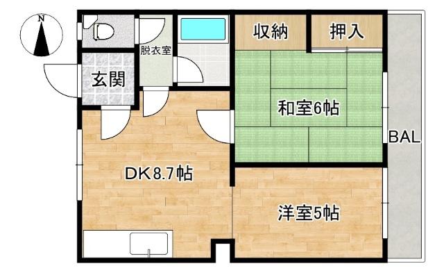 春日ハイツA・B(2DK/2階)の間取り写真