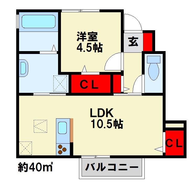 GRAND SOLEIL B棟(1LDK/1階)の間取り写真