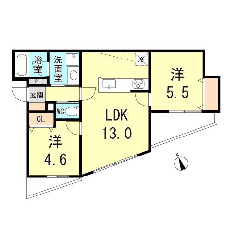 グルーブ明石大蔵(2LDK/2階)の間取り写真