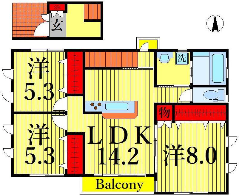 宮城1丁目ヘーベルハウス(3LDK/2階)の間取り写真