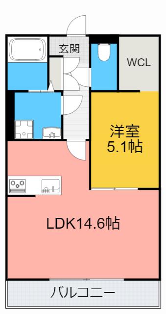 くまのマンション(1LDK/2階)の間取り写真