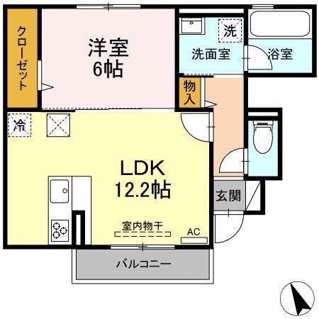 アヴニール西福原 II(1LDK/1階)の間取り写真