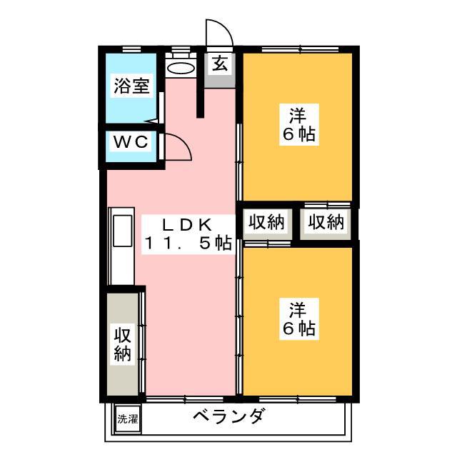 インフィール茜部(2LDK/3階)の間取り写真