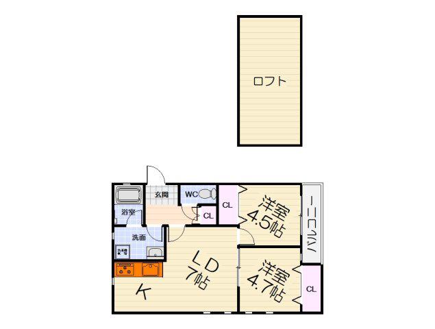 グランピア富木駅前(2K/2階)の間取り写真