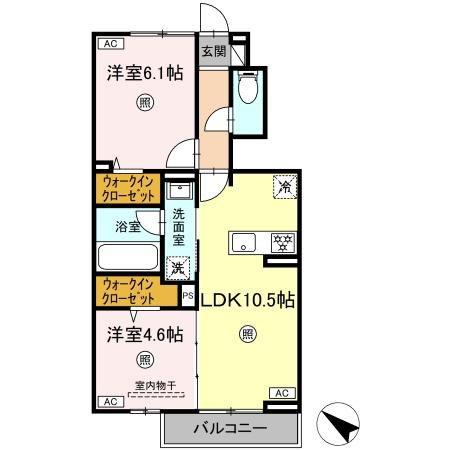レスアKM(2LDK/1階)の間取り写真