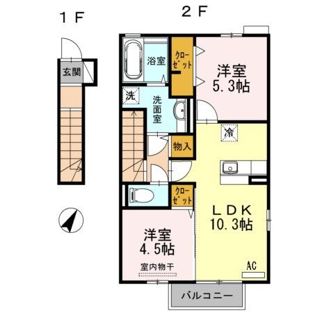 グラシューズ メゾン(2LDK/2階)の間取り写真