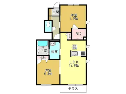 シャーメゾン クレストB(2LDK/1階)の間取り写真