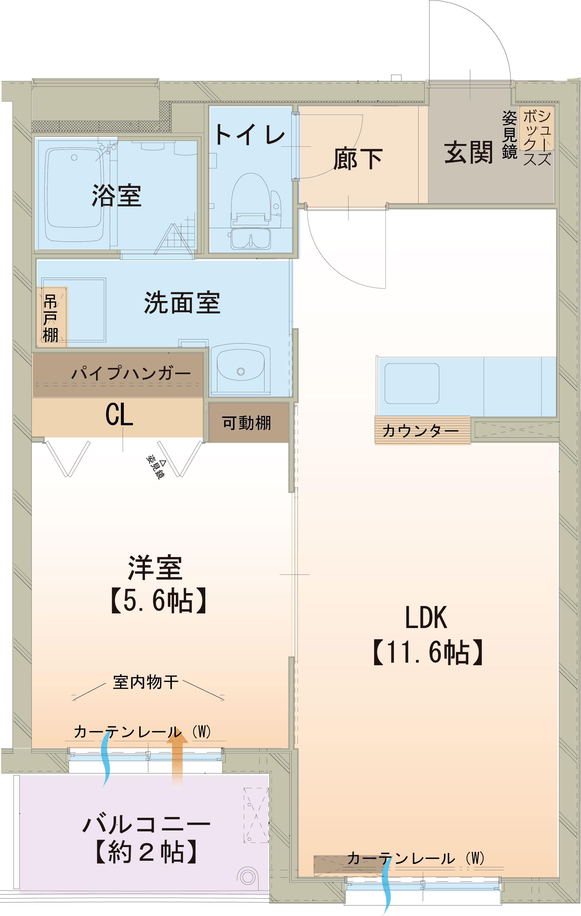 ハートフル 胡桃(1LDK/3階)の間取り写真