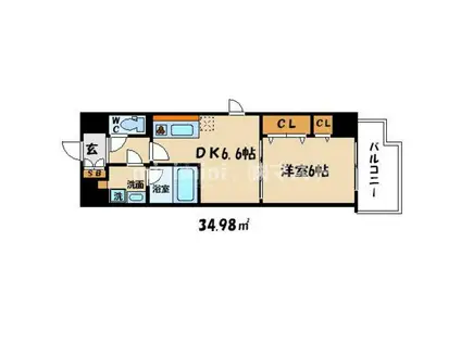 ブラウ上町台(1DK/8階)の間取り写真