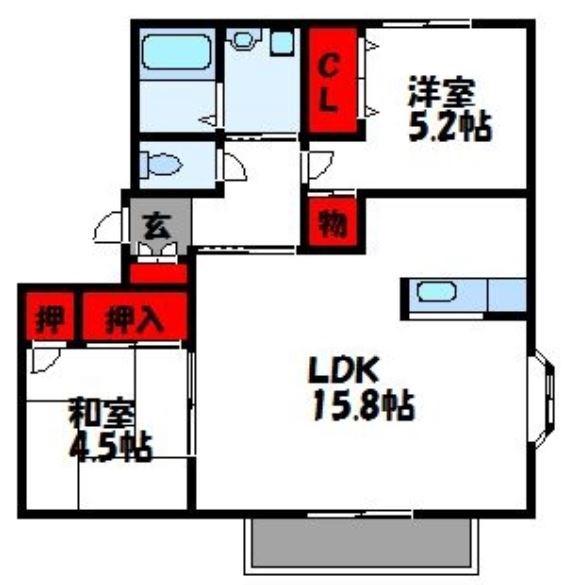 フルハウスB(2LDK/1階)の間取り写真