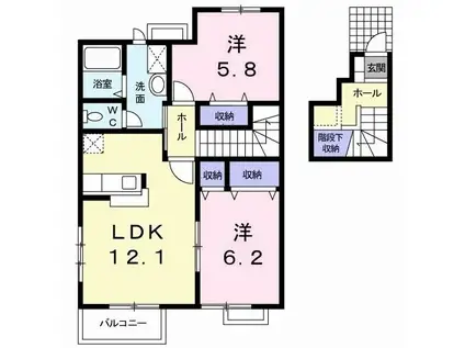 プレアヴェニュ-B(2LDK/2階)の間取り写真