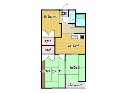 マンション六暮(3DK/2階)の間取り写真