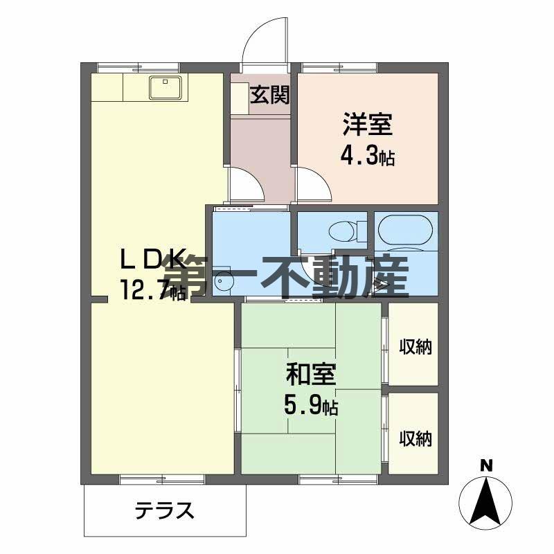 ガーデンハイツ緑ケ丘CD(2LDK/2階)の間取り写真