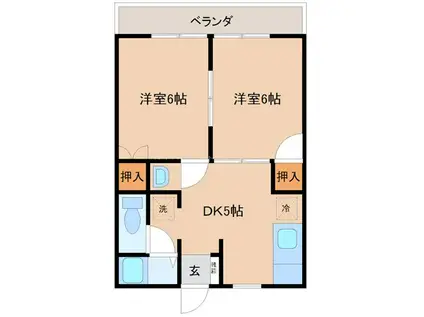 サンハイツII(2DK/2階)の間取り写真