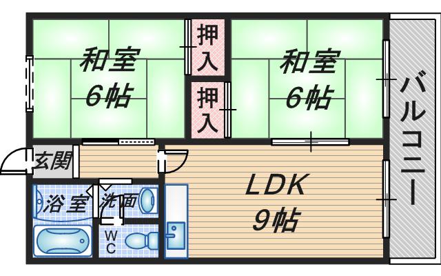 草野マンション8号館(2LDK/2階)の間取り写真