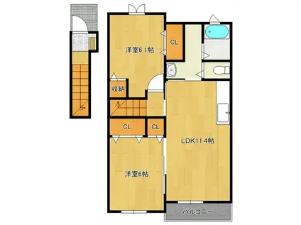 カーサ暖・暖II(2LDK/2階)の間取り写真