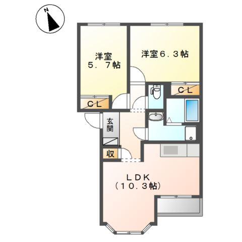 CHUCK BERRY HILLS(2LDK/2階)の間取り写真