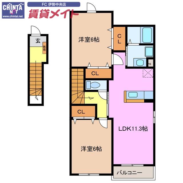 ヴェルデ・ルーチェ B棟(2LDK/2階)の間取り写真