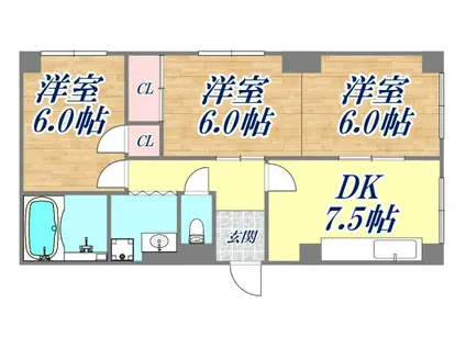 ロダン塚口(3DK/1階)の間取り写真